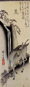 02 - Utagawa Hiroshige - waterfall deer